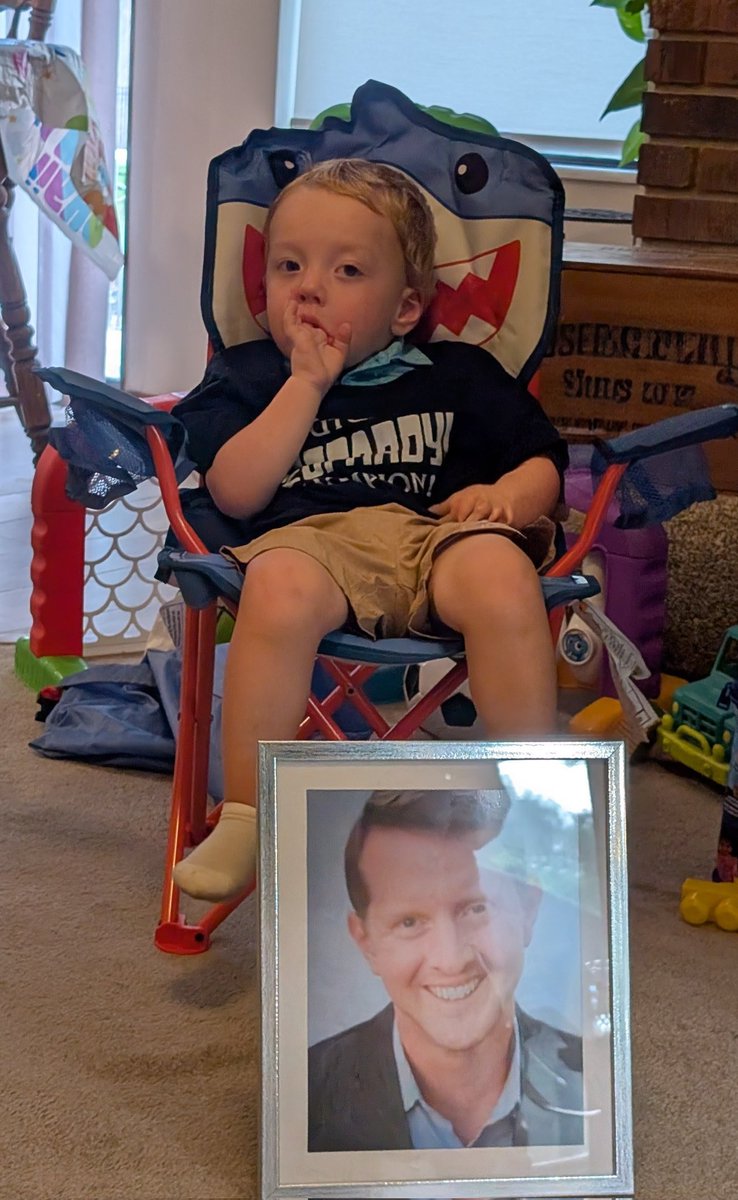 TSteffenson's tweet photo. @Jeopardy our 2 yr old grandson with a few of his favorite birthday gifts. https://t.co/npoRonr3q6