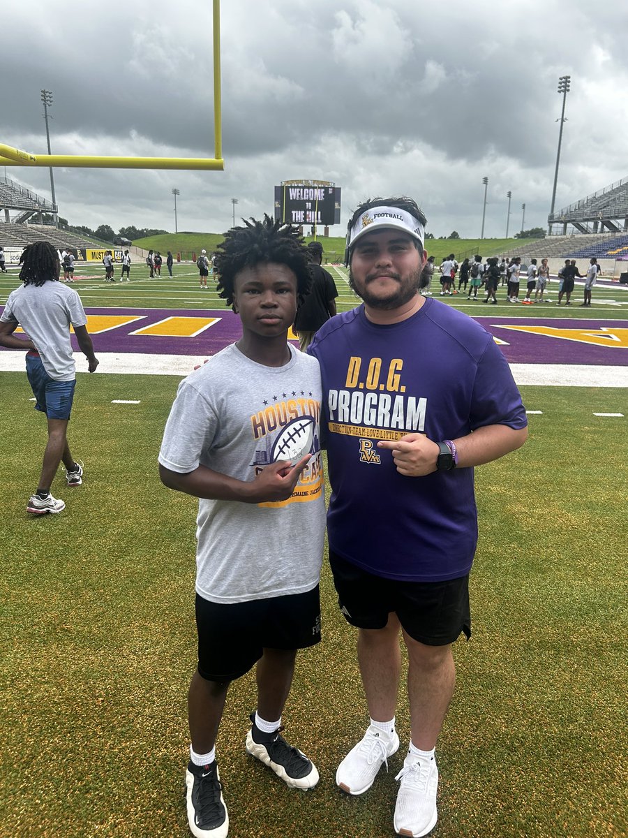 BryceJ1007's tweet photo. After attending today's football camp and having a great conversation with @JuanIsmaGuti, I am truly honored and excited to receive my first Division I offer from Prairie View A&M University. I want to thank Coach Gutierrez and the entire coaching staff for this opportunity. This is just the beginning. #AGTG #PVAMU #D1Offer #RecruitMe @Coach_Stanfield @sdriffill22 @Steele78108 @BDammone @JButler_210 @_RL_Martin @CoachPhilyaw @TheUCReport @bbetterperform @iam_alinedouard @DeralMillerFB @SCUCISD @utrgvditv @Hayesfawcett3 @PrepRedzoneTX @QBHitList @sixstarfootball @coachtee17