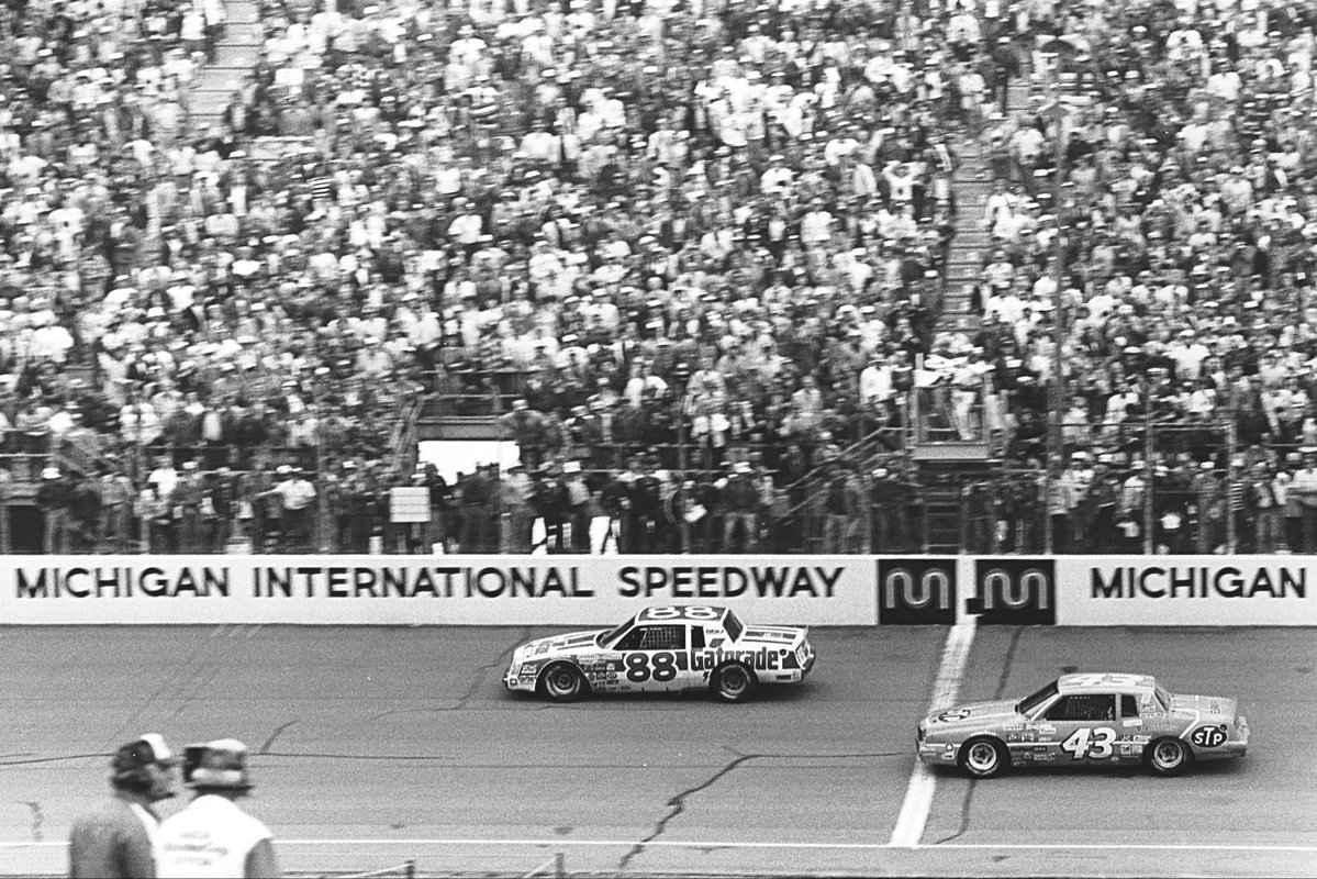 NASCARClassics's tweet photo. The No. 43 car of @Erik_Jones finished second today at @MISpeedway.

It was the first top-five for the No. 43 car at the track since @therichardpetty finished second there in 1982. https://t.co/Cc5oi5XG0k
