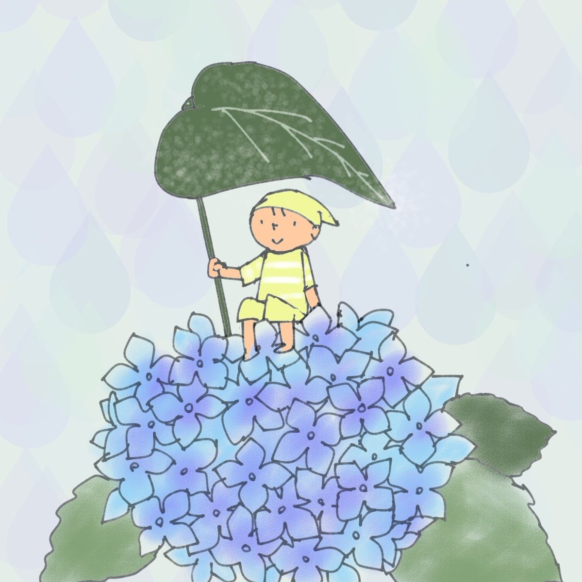 9135ta's tweet photo. 雨の日は草花が生き生きしますね
#おさんぽこびと
#紫陽花
#イラスト https://t.co/StwUUAu5G1