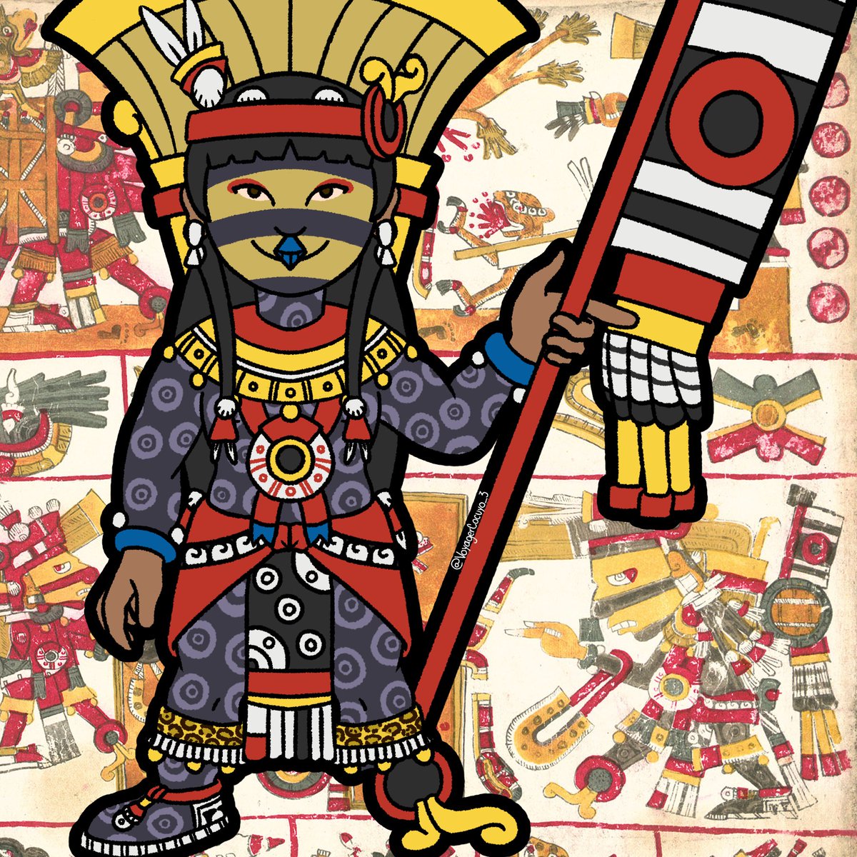 VoyagerCocuyo_3's tweet photo. The agent of change 🐆

Despite my absence in this Toxcatl, I couldn't miss the chance to show my version of Tezcatlipoca from Borgia Codex. I think it is the most famous version of him, which is totally understandable, he looks stunning! 

Drawing him is always an honour and pleasure for me, I wish to just have more time to bring more stuff related to him (Like that comic I left in 2023, for example 😵‍💫)

What do you think? Did I do a decent interpretation? Would you like to see a more detailed version of this one (Like the one I did in 2024 with Fejervary Mayer one)? Let me know!