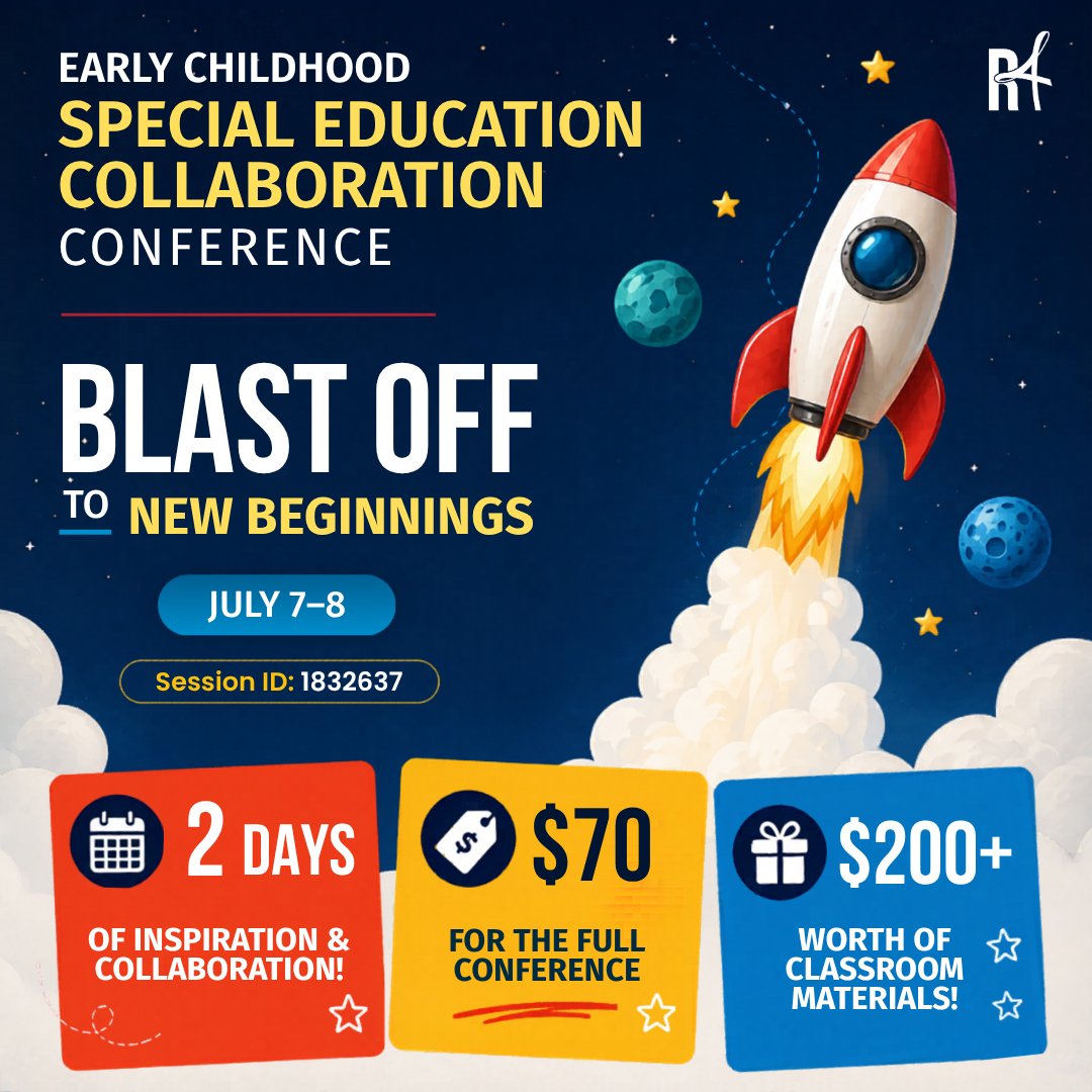 R4SpecialEd's tweet photo. A favorite summer tradition is ready for launch. 🚀

Explore new ways to engage, support, and inspire young learners through two days of early childhood special education learning.

📅 July 7–8
📍 Region 4 MCC
🔗 https://t.co/HcIUEb2eci https://t.co/cDMY9rEwT7