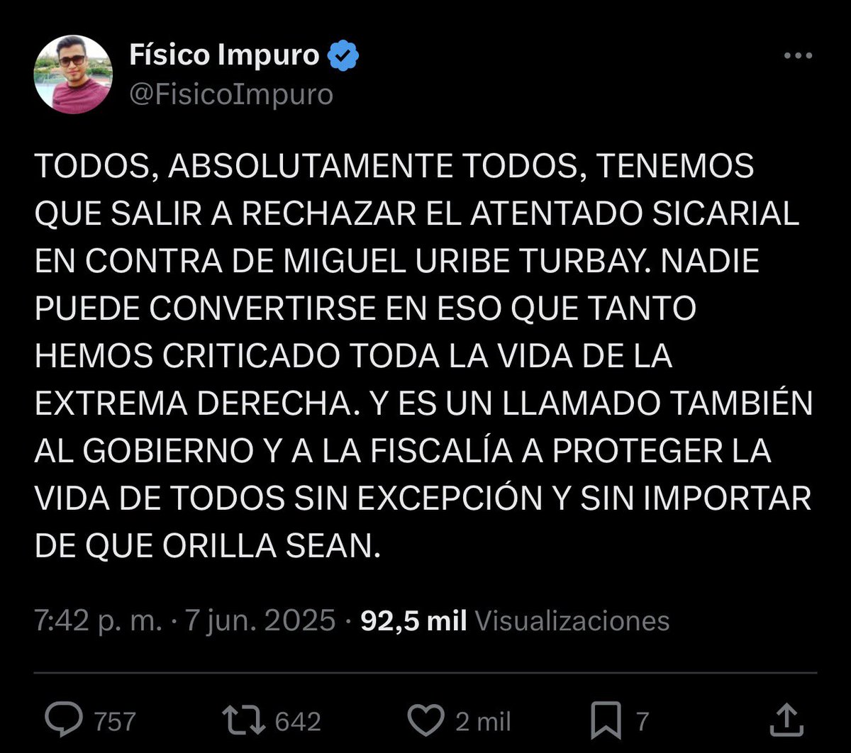 FisicoImpuro's tweet photo. URGENTE 🚨 Ayúdenme a denunciar este trino y esta cuenta

Esta fue la persona (que apoya al estado genocida de Israel), que creó y difundió esta Fake News de este trino que se me atribuye. JAMÁS escribiría una atrocidad de estas, de hecho fui uno de los primeros en salir a condenar en su momento el atentado contra de Miguel Uribe e invité a la gente a que lo condenara también.

Debido a esta canallada estoy recibiendo amenazas de muerte, pero no me van a callar e interpondré ante la @FiscaliaCol los recursos que sean necesarios contra el dueño de esta cuenta.

Si el trino hubiera sido verdad, existiría el link de dicho trino, porque alguien tuvo que haberlo respondido o citado, pero no es así, los muy miserables andan, creando este tipo de Fake News para hacer ver a la izquierda como violenta cuando son ellos los violentos

https://t.co/J696L222gs