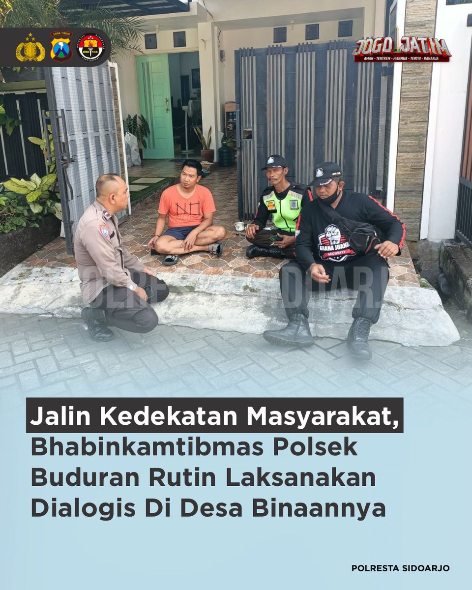 HumasBuduran's tweet photo. Jalin kedekatan dengan masyarakat, Bhabinkamtibmas Polsek Buduran rutin melaksanakan patroli dialogis di desa binaannya. Duduk bersama warga, mendengarkan setiap masukan dan keluhan.

#PolrestaSidoarjo
#PolriUntukMasyarakat
#PolriPresisi https://t.co/w9yvYT2gyo