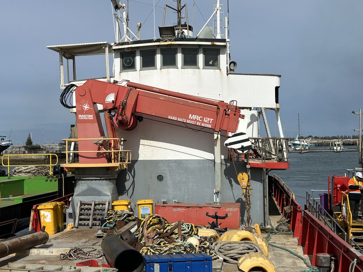 MarkKTozer's tweet photo. I’m excited to be part of the working group helping guide the creation of the new dive wreck, the MV Andrew Wilson. This 40m x 10m construction vessel has been donated to the South Australian Government https://t.co/MSjSmdkGut