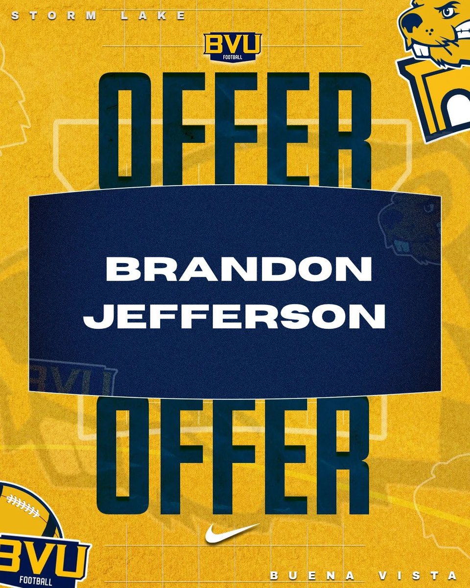 BrandonJeffrson's tweet photo. After a great conversation With Coach Alonzo, I am beyond grateful and blessed to receive my first offer from Buena Vista University! #AGTG #BeaverNation 🦫
@CoachZoDavis @QuizzRodg3r2 @CoachMaxwe11 @jomaul66 @wgjones85 @BVU_Football https://t.co/1MhqAtY3Pl