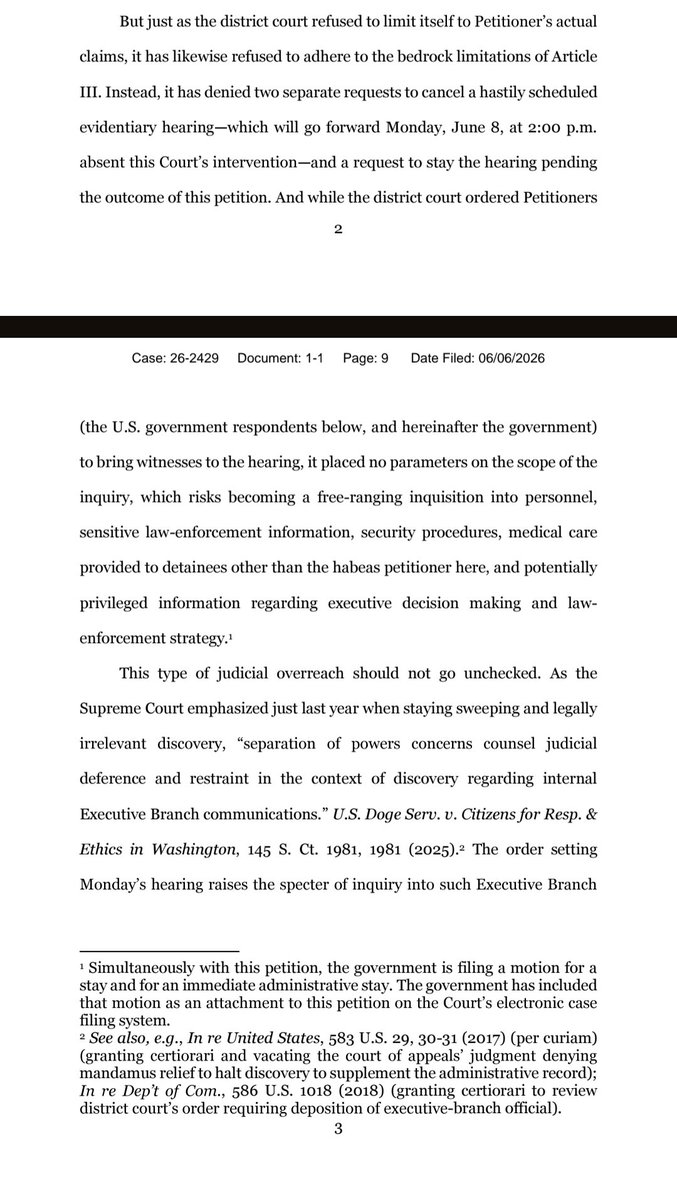 EWess92's tweet photo. @TheJusticeDept @AAGShumate Glad to see @TheJusticeDept, @AAGShumate, and an elite team asking the Third Circuit to stop a hearing Monday in a case that no longer presents a live controversy. The Supreme Court has recently, repeatedly warned lower courts not to be "roving commissions." This is the same mold https://t.co/3secvnO7vC