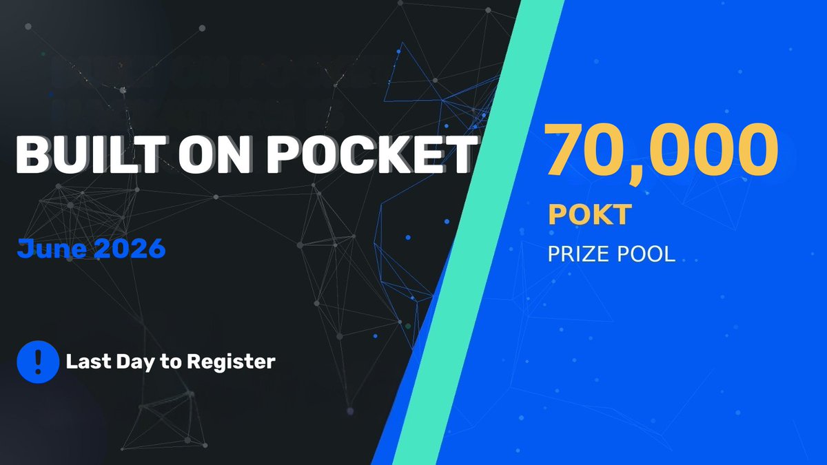 POKTnetwork's tweet photo. TODAY IS THE LAST DAY 🚨 

Built on Pocket submissions close tonight. 

25 days of building. 70,000 $POKT. 

Shoutout to every builder who stepped on the field. 🛠️ 

#BuiltOnPocket: https://t.co/mFUZbPt49E https://t.co/VqtckAgX2y