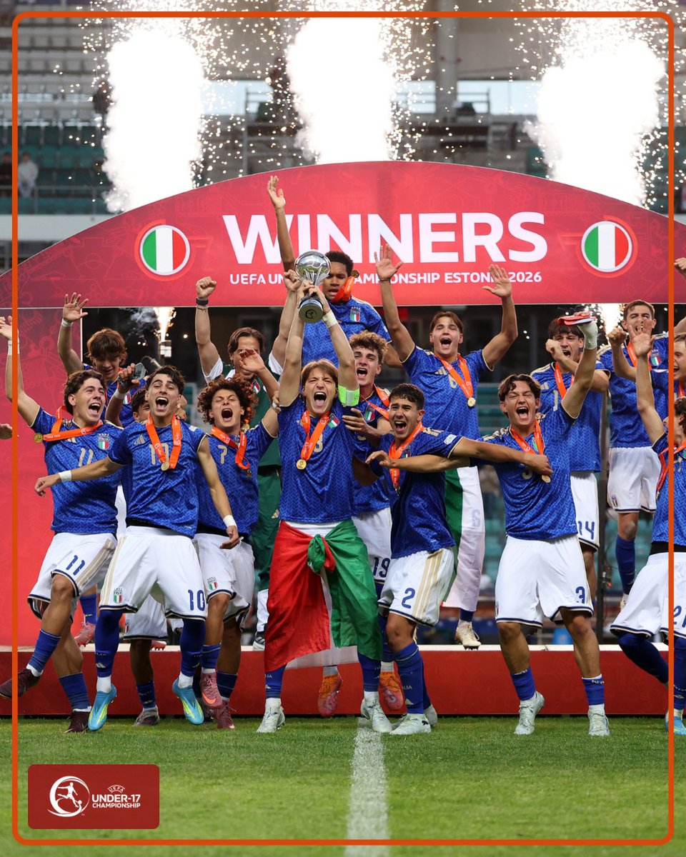 UEFAMensYouth's tweet photo. 🇮🇹 Lifting the trophy for the second time in three years🏆

#U17EURO https://t.co/lVInA9vywj