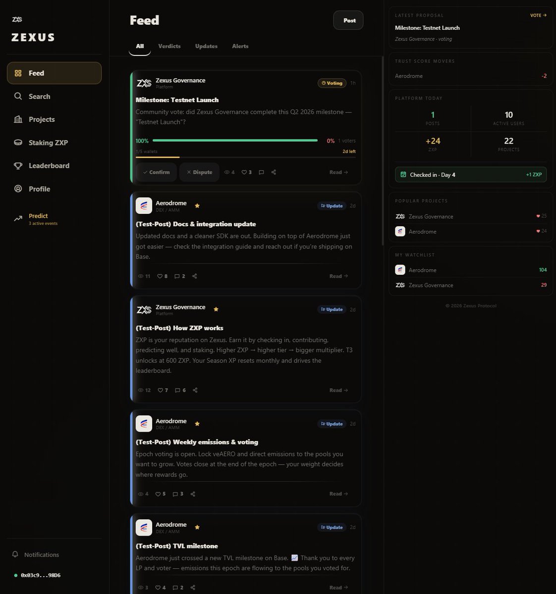 ZexusGovernance's tweet photo. Closed #Test is running

Many testers in. First verdict live. Predict market open. Telegram bot connected

Real users, mechanics and data

Public launch is closer than it looks
#Zexus #Base #Web3‌‌ #BuildOnBase #Alpha #Crypto
@base @baseapp @buildonbase https://t.co/Qeg8tMG6cL