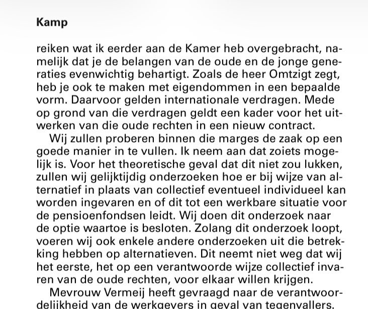 Wftproof's tweet photo. “Zoals de heer @PieterOmtzigt zegt, heb je ook te maken met eigendommen in een bepaalde vorm. Daarvoor gelden internationale verdragen. Mede op grond van die verdragen geldt een kader voor het uitwerken van die oude rechten in een nieuw contract.
Wij zullen proberen binnen die marges de zaak op een
goede manier in te vullen. Ik neem aan dat zoiets mogelijk is.”

***

“De enige uitzondering daarop die ik op dit moment voor ogen heb, zo zeg ik tegen de heer Omtzigt, zijn adviezen van de landsadvocaat.
Die stuur ik niet naar de Kamer omdat wij dat nooit doen.
Die houdt het kabinet voor zichzelf. 

Wij hebben juridische adviezen gekregen waarin staat wat wij zouden moeten doen om bij het omzetten van de oude rechten in een nieuw pensioencontract binnen de juridische marges te blijven.”

***

“Ja er is een tweede advies”.

Henk Kamp (VVD), 29 juni 2011

Van welk advocatenkantoor was dat tweede advies, @LawPension ?