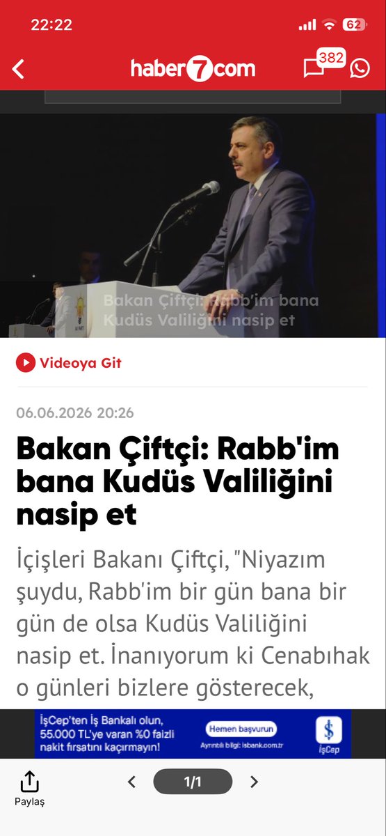 hasan_can's tweet photo. İçişleri Bakanı Sayın Mustafa Çiftçi‘nin gönülden âmin dediğimiz duası….
“RABBİM BANA KUDÜS VALİLİĞİNİ NASİP ET”
Ve ilave olarak, yakın zamanda Kudüs’te bizim söz sahibi olacağımıza inandığını ifade ediyor….
Ne denir buna?
İNŞAALLAH…ÂMİİİN..ÂMİİİN…ÂMİİİN…. 
@mustafaciftcitr https://t.co/GxW7pNtXO1