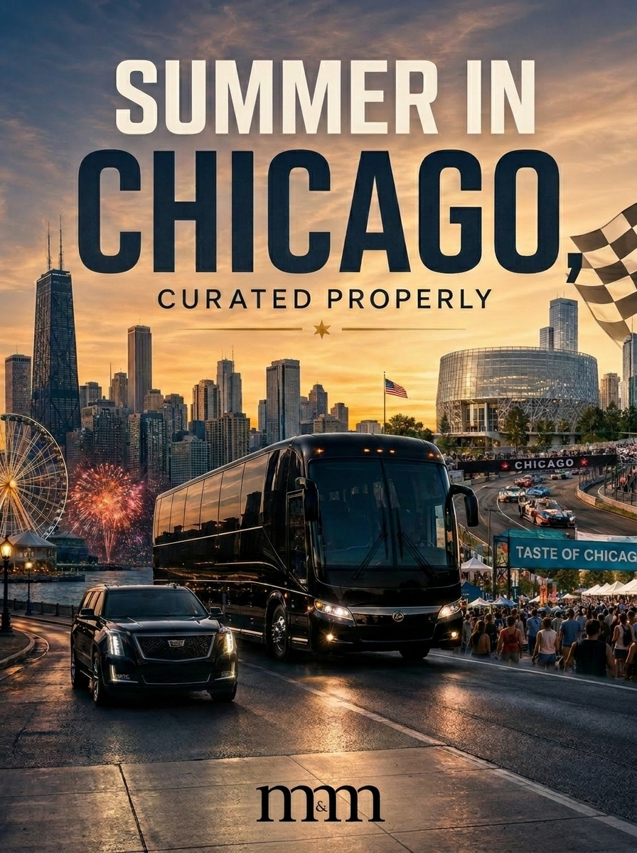 MMLimo1's tweet photo. Chicago summer is approaching its busiest stretch of the year. As major cultural events, celebrations, and high-profile gatherings take over the city, traffic congestion and transportation delays become unavoidable across key corridors. Planning ahead is no longer optional for corporate travelers, VIP guests, and private hosts who value punctuality and peace of mind.

• Obama Presidential Center Opening (June 19–21 | Jackson Park)

A historic moment for Chicago that will draw major crowds and dignitaries to the South Side, creating heavy congestion around Stony Island Avenue and surrounding access points.

• Grant Park Music Festival (Summer Schedule | Millennium Park)

Downtown evening performances increase pedestrian density and traffic throughout the Loop during peak corporate travel hours.

• NASCAR Chicago Street Race Weekend (July 3–5 | Joliet)

With large outbound traffic flows toward Chicagoland Speedway, highway congestion and parking delays will significantly impact regional travel timing.

• Independence Day Fireworks (July 4 | Navy Pier)

Waterfront traffic restrictions, ride-share surge pricing, and post-event gridlock make departures especially difficult without coordinated transportation.

• Taste of Chicago (July 8–12 | Grant Park)

One of the city’s largest summer festivals brings major street closures and pedestrian congestion throughout the eastern Loop corridor.

Chicago’s biggest weekends move fast — and reliable transportation becomes one of the most important parts of the experience. At M&M Buses, we help corporate travelers, executives, and private groups navigate peak summer weekends with professionally managed sedan, SUV, and Sprinter transportation built around comfort, timing, and reliability.
Reserve your summer transportation plans early : https://t.co/LrCbgvucYD

#ChicagoEvents #LuxuryTransportation #ExecutiveTravel #CorporateTransportation #ChicagoSummer #VIPTravel #ChauffeurService #BlackCarService #M&M Buses #EventTransportation