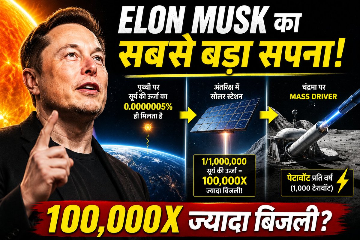 techbyte_hindi's tweet photo. 🌞Elon Musk 🚀का कहना है कि मानव सभ्यता अभी सूर्य की ऊर्जा का सिर्फ 0.00000005% हिस्सा ही इस्तेमाल कर रही है।
उनके मुताबिक भविष्य का असली गेम-चेंजर AI नहीं, बल्कि Space-Based Solar Power हो सकता है।
🔹 पृथ्वी पर सौर ऊर्जा की स्केलिंग की एक सीमा है
FutureTech cont.. https://t.co/KQZuSq0wOl