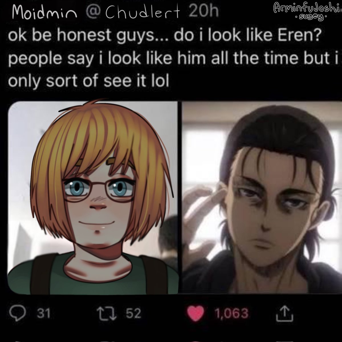Arminfujoshi's tweet photo. Take my slop #nerdmin #arminarlert https://t.co/nlBB3ROdfH
