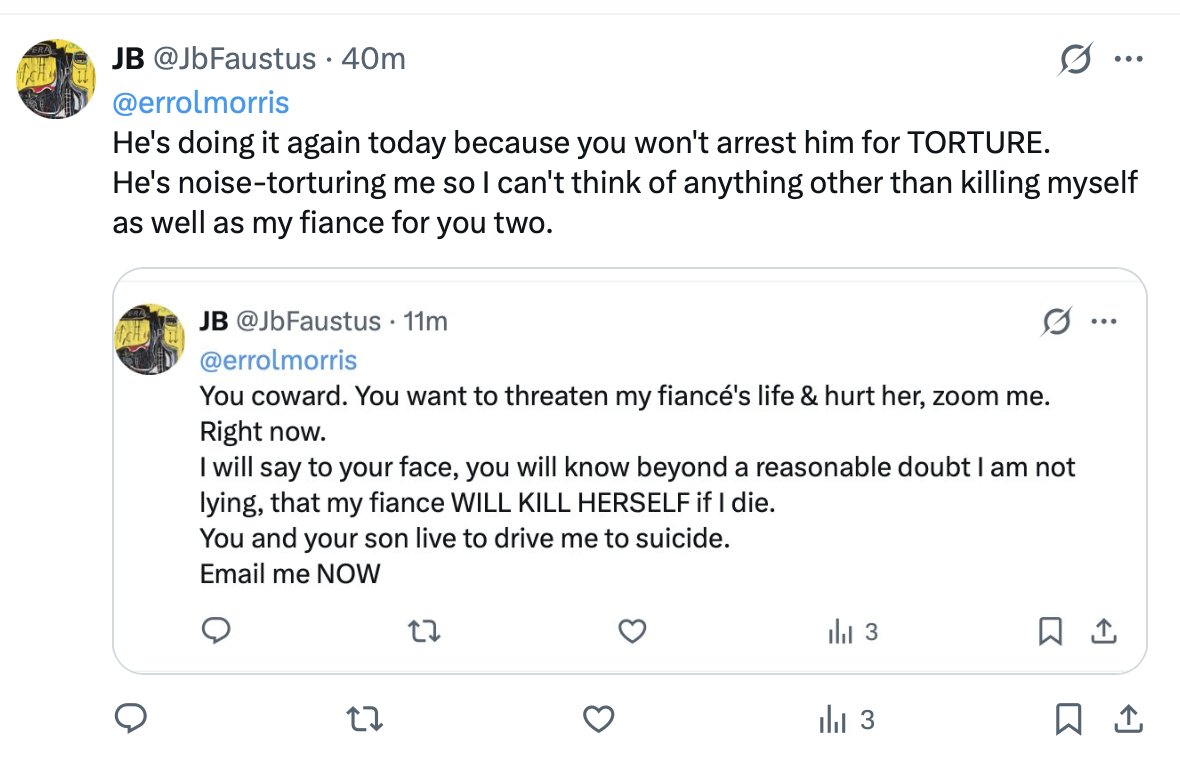 JbFaustus's tweet photo. @errolmorris
@ViKu1111
@_whitneywebb
@shaunattwood
@MaxBlumenthal
@CjHopkins_z22
@mtaibbi 
Hamilton says his father will never arrest him for torturing me.
Take one component: he's isolating me from human beings. Ask my fiance who I haven't seen in 5 years.
Help to arrest him! https://t.co/RnFntz9bDy