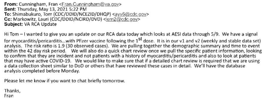 KJanoski50502's tweet photo. @KenCaptn20114 It was Dr. Tom Shimabukuro at the CDC who was responsible for hiding the myocarditis data.
VA employee emailed him about the dangers May 2021.
Her email was obtained via FOIA by @EpochTimes. https://t.co/2fc3uqdZ3U