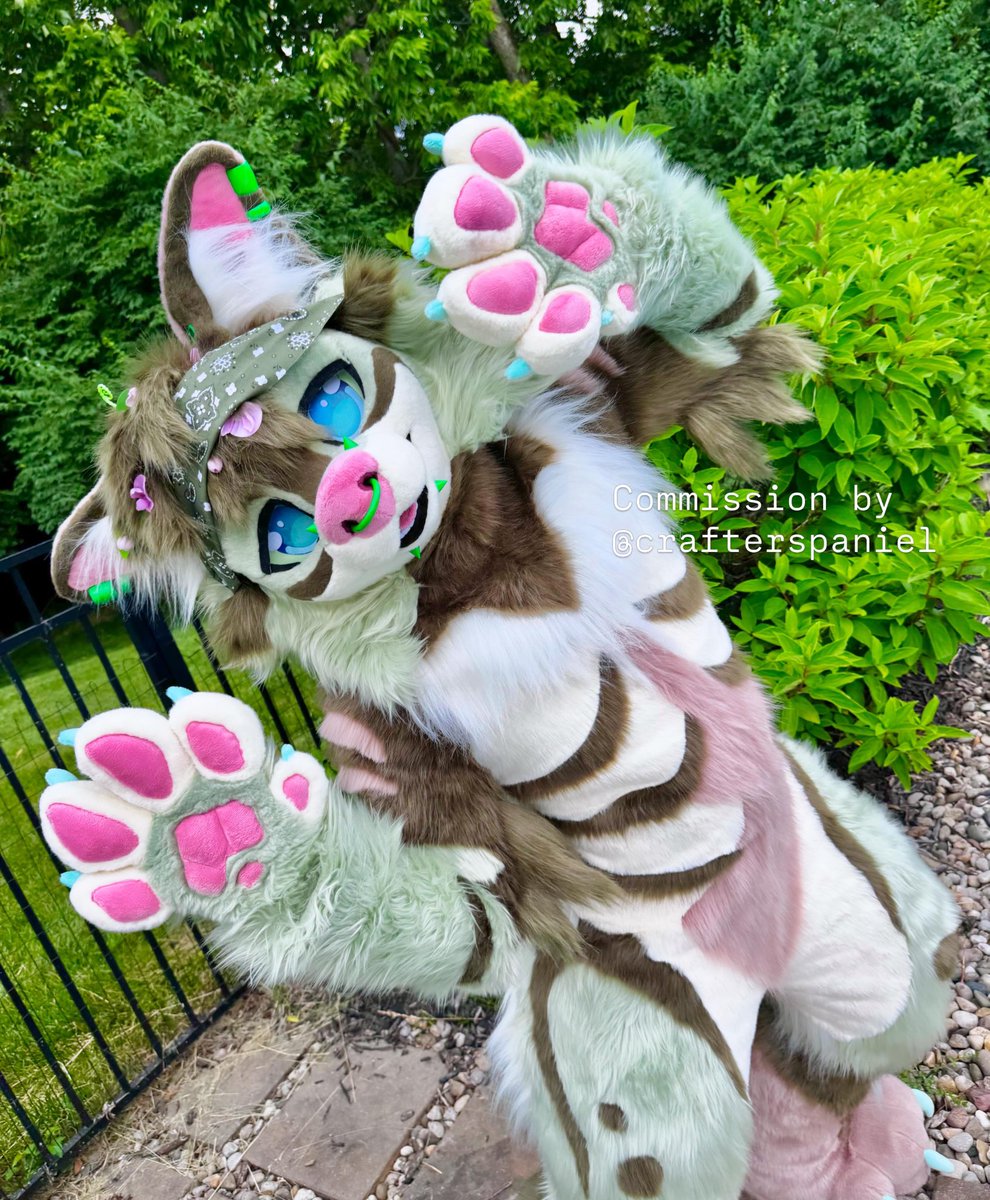 crafterspaniel's tweet photo. Introducing Keegs the adorabable green hyena dog🐕🌿🌸 This suit was sm fun to work on and has a ton of new techniques incorporated into it! tysm to @keegsei for trusting me with this cutie🥹💖more pictures below ⬇️ https://t.co/MdDzYsRBHx