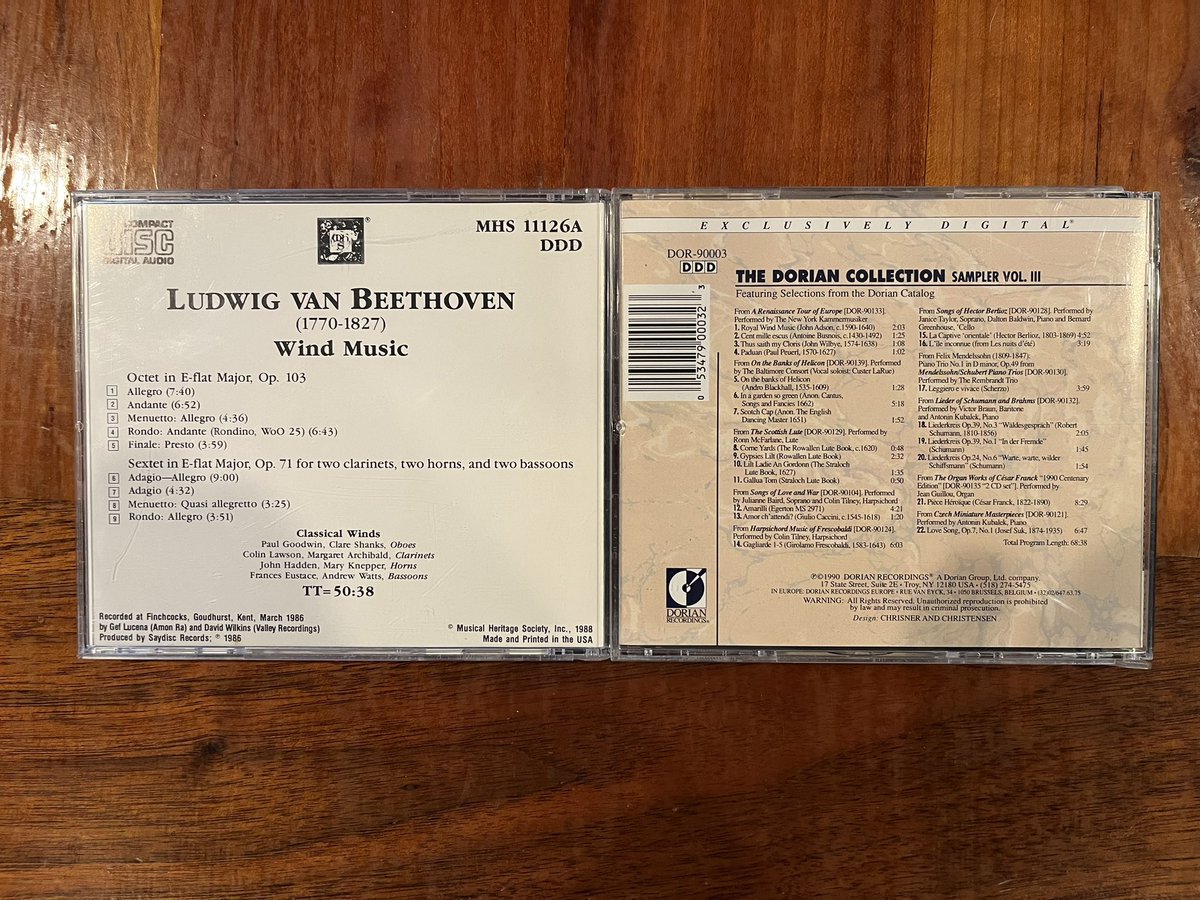austrobrady's tweet photo. Ludwig van Beethoven 
Classical Winds
MHS 11126A
1986

The Dorian Collection Sampler Vol. III Dorian Recordings: DOR - 90003
1990 https://t.co/kFC45qhup9