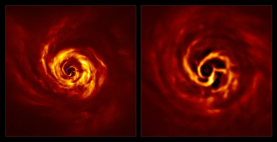 ExploreCosmos_'s tweet photo. Astronomers have directly observed the rotation of a protoplanetary disk in real time for the first time, focusing on the young star AB Aurigae, a nearby system where planets are still forming inside a broad disk of gas and dust. 

Protoplanetary disks are the raw material from which planetary systems emerge, but until now their motion had mostly been inferred through indirect methods or through gas observations. 

In this case, researchers used the SPHERE instrument on the European Southern Observatory’s Very Large Telescope to track the movement of dust structures in the disk over several years, allowing them to see how the disk itself evolves and rotates.

The disk around AB Aurigae mostly follows the expected Keplerian motion: material closer to the star moves faster, while material farther away moves more slowly, as gravity predicts. However, the observations also revealed important deviations from this simple pattern, especially in the inner regions of the disk. 

Some structures appear to move in ways that do not fully match standard theoretical models, suggesting that the disk is being disturbed by complex internal processes. One strong possibility is that forming giant planets are interacting gravitationally with the surrounding material, shaping spirals, shadows, clumps, and accretion zones as they grow.

This is especially interesting because AB Aurigae has already been considered one of the best laboratories for studying planet formation. Previous observations had identified spiral structures and possible protoplanet candidates, including AB Aurigae b, a massive object still embedded in the disk. 

The new observations add a dynamic dimension to that picture: instead of seeing the disk as a static image, astronomers can now follow how its structures move over time. That makes it possible to test whether suspected planets are really responsible for the observed distortions.

The study also found rapidly moving shadows cast across the surface of the disk. These shadows may be produced by opaque dust clumps or by forming planetary bodies orbiting close to the star. 

Their motion suggests that the inner disk is not a simple, flat, orderly structure, but a disturbed and evolving environment where several bodies or dense accumulations of material may be interacting at once. 

In some regions, the disk appears to rotate more slowly than expected, which may indicate that the forming planets are not moving in the same plane as the main disk or may be following inclined or elliptical orbits.

The importance of this observation is that it gives us a more direct way to study planet formation as an active process. Instead of only identifying gaps, rings, or spirals and then inferring the presence of planets, we can now watch how those structures change with time. 

This makes it easier to connect disk dynamics with the hidden objects that may be shaping them. The result shows that planetary nurseries are more complex than idealized models suggest, and that planets may form in environments that are tilted, unstable, shadowed, and dynamically disturbed.

 👉 https://t.co/fjvrAlcnWA