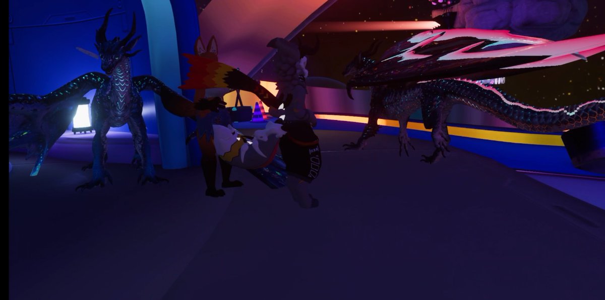 CalloArcwing's tweet photo. @MekanipWrites came across Neotokyo showing some people how to use the flight feature of a dragon avatar they just released https://t.co/2FlhuVJ567