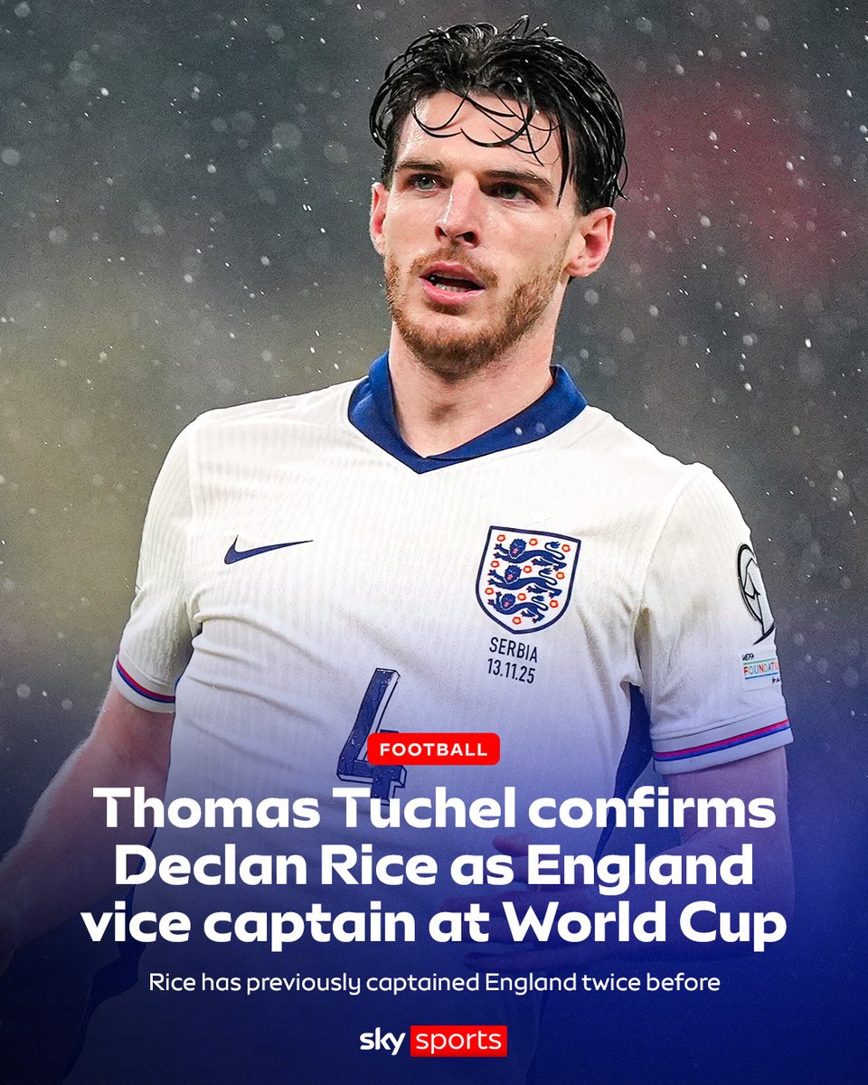 SkySportsNews's tweet photo. Declan Rice is England’s vice captain for the World Cup 🌍 https://t.co/MUassBw38y