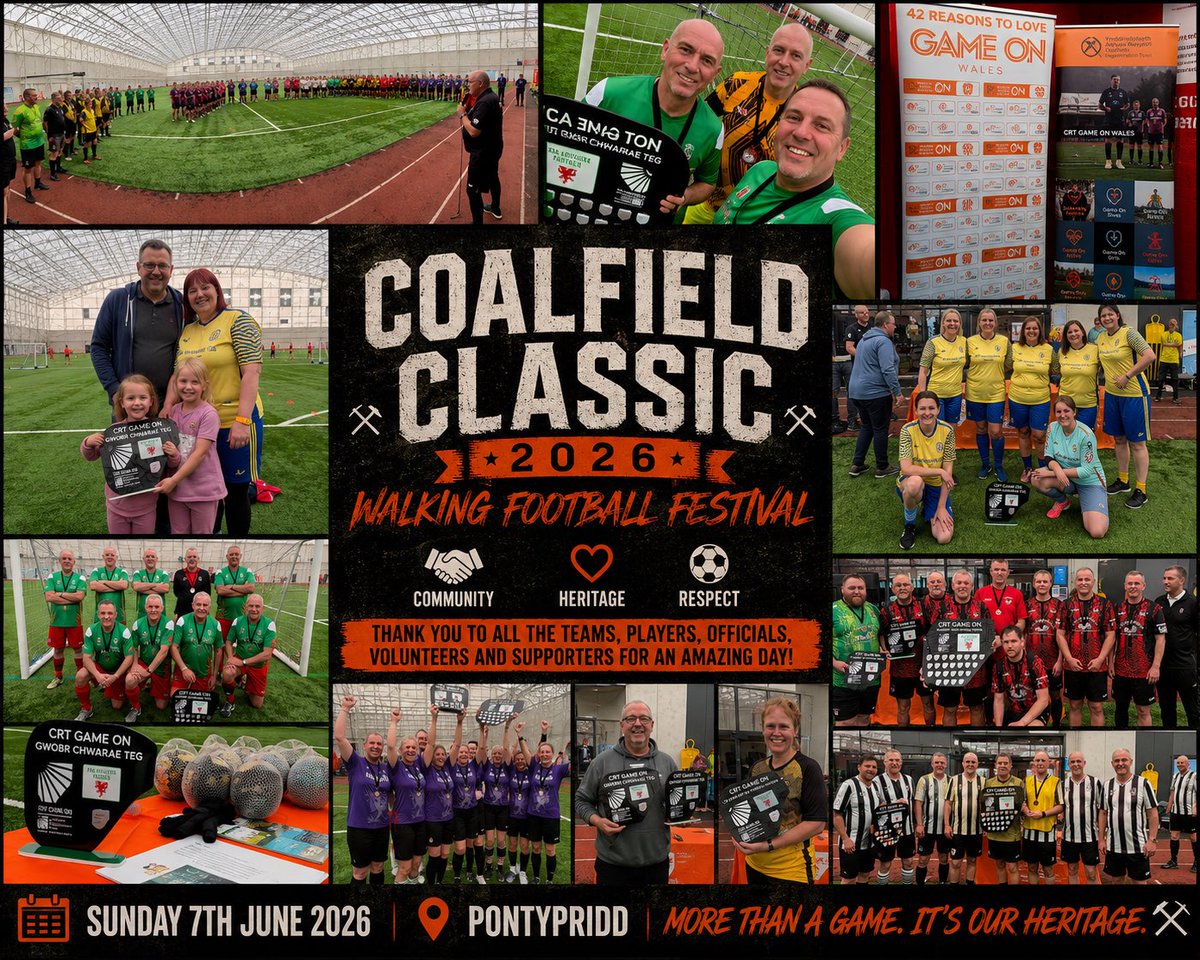 CRTWales's tweet photo. ⚒️🏆 Another fantastic #CoalfieldClassic in the books!

Huge thanks to every team, referee, and supporter. A brilliant day played in the right spirit from start to finish.

Champions:
🏆 50s – Neath
🏆 60s – Merthyr Police Vets
🏆 Women – Cambrian Steppers
🏆 Pawb – Llangennch https://t.co/78zNDAmayi