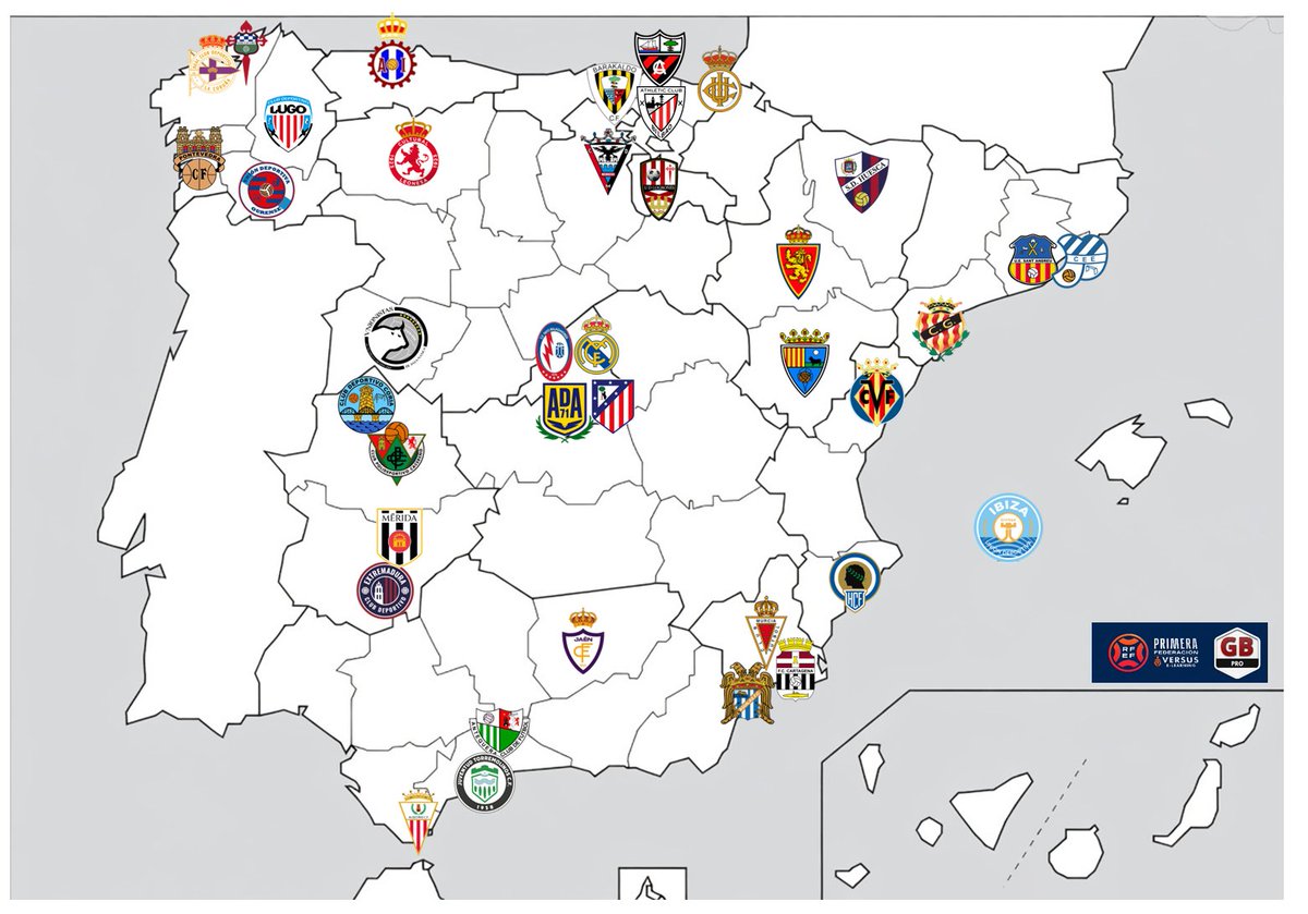 GradaBpro's tweet photo. 🗺️ Ya conocemos 38 de los 40 escudos que conformarán la 1RFEF 26/27.

¿Cómo lo veis? https://t.co/VVrT4VVlzz