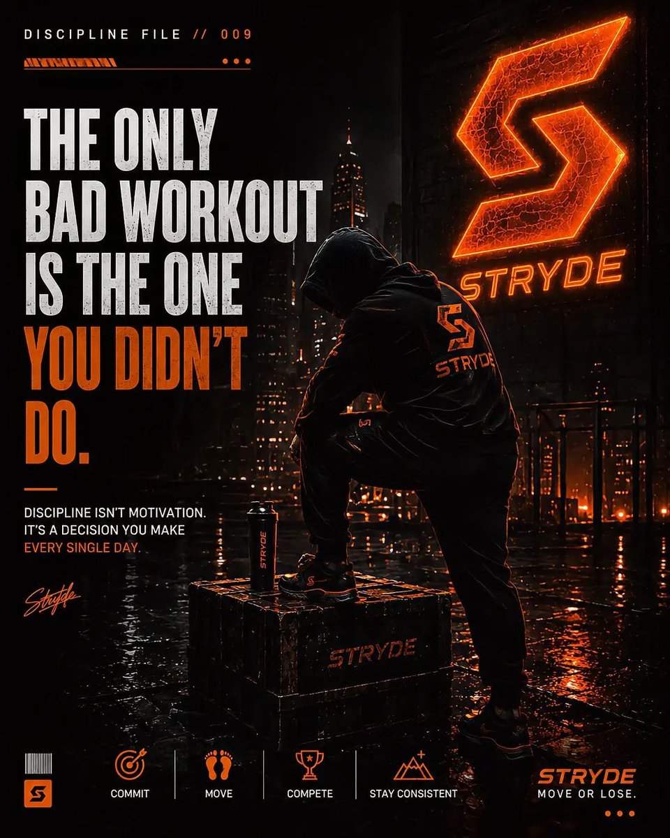 Stryde_App's tweet photo. DISCIPLINE FILE // 009

The only bad workout is the one you didn’t do.

Discipline isn’t motivation.

It’s a decision you make every single day.

One more walk.
One more workout.
One more step forward.

Move Or Lose 👣🟧

#STRYDE #Discipline #Consistency #FitnessMotivation https://t.co/GlzTZemOST
