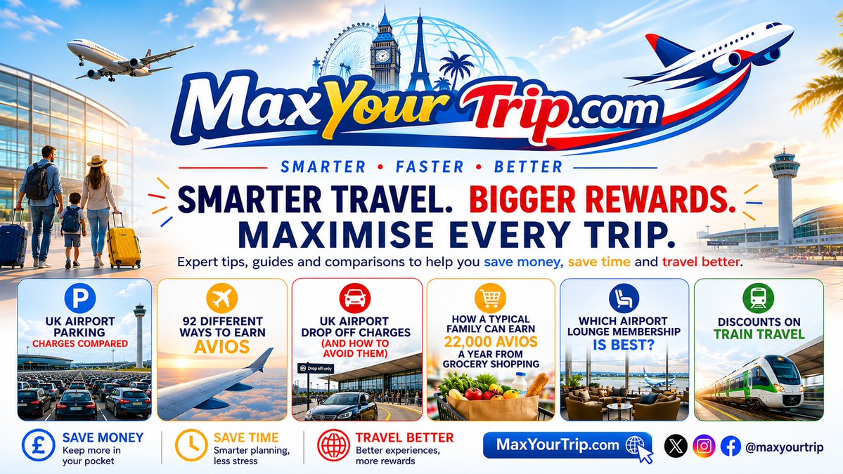 maxyourtrip's tweet photo. Most travellers are overpaying
✈️ Airport parking
🚘 Drop-off fees
🛋️ Lounge access
🛒 Avios earning
🚆 Train tickets
💳 Travel rewards

https://t.co/RUic101q7U helps UK travellers save money, save time and travel better.
Start here: https://t.co/YJZ1WKUzqW
Follow @maxyourtrip https://t.co/6DSyofFwVd
