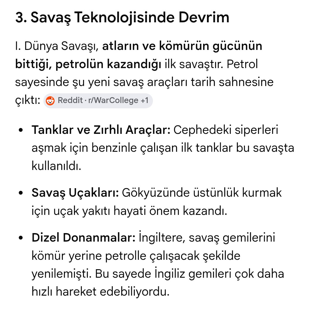 Mr00H's tweet photo. @Tekyolbilim Birinci dünya savaşı ve petrol. https://t.co/lXLhjwhQkY