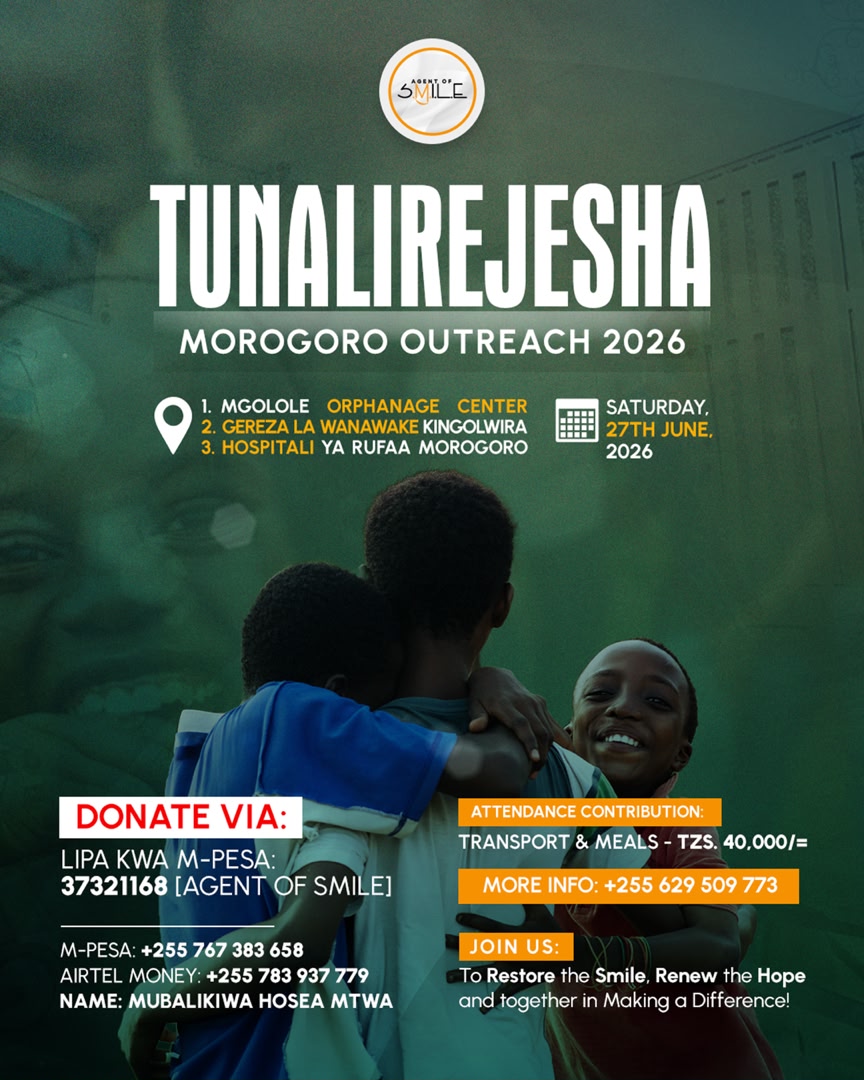_agentofsmile's tweet photo. Siku moja. 
Maeneo matatu. 
TABASAMU zaidi. 🧡😊

Jiunge nasi tunaporejesha matumaini, kushiriki upendo na kugusa maisha ya wengi Morogoro tarehe 27 Juni, 2026.

Shiriki nasi kwa kuchangia kupitia M-PESA LIPA NAMBA: 37321168 [AGENT OF SMILE]

#TUNALIREJESHA
#AgentOfSmile
#Smile https://t.co/Z72Jx4rpx6