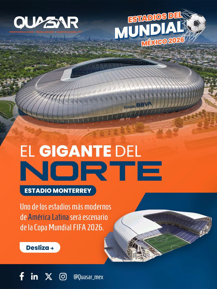 quasar_mex's tweet photo. 🏟️ El Estadio Monterrey, uno de los recintos deportivos más modernos de México, destaca por su diseño estructural de gran escala, concebido para ofrecer seguridad, funcionalidad y una experiencia excepcional para miles de espectadores.

#SomosQuasar #EstadioMonterrey #Mundial2026 https://t.co/1QYz7gRTpX