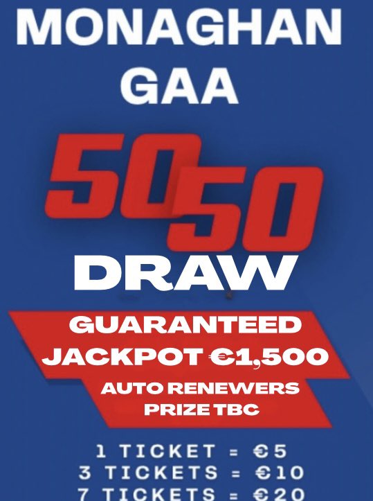 monaghangaa's tweet photo. 50/50 Draw This Thursday!

Get all the latest news on the Monaghan GAA app
https://t.co/zYLwgcJQxB https://t.co/gHC0tA3pft