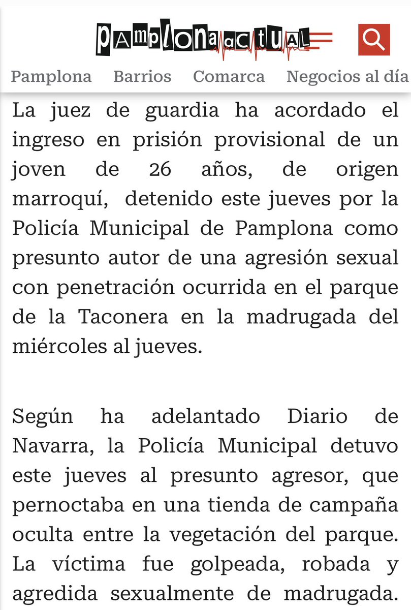 CanoLavaud's tweet photo. Agreden,roban y violan a un joven homosexual en un parque en Pamplona.
Pero ya sabéis el Colective 🏳️‍🌈 no lo condenará por que el violador  es Marroquí y están ocupados insultando a otra gente homosexual de VOX y creyente con la visita del papa.
Están muy Ocupades …..Cuidado que todavía hay uno suelto…que huyo. 

#Pamplona #Navarra #LGTBI 
#Noticia #domingo