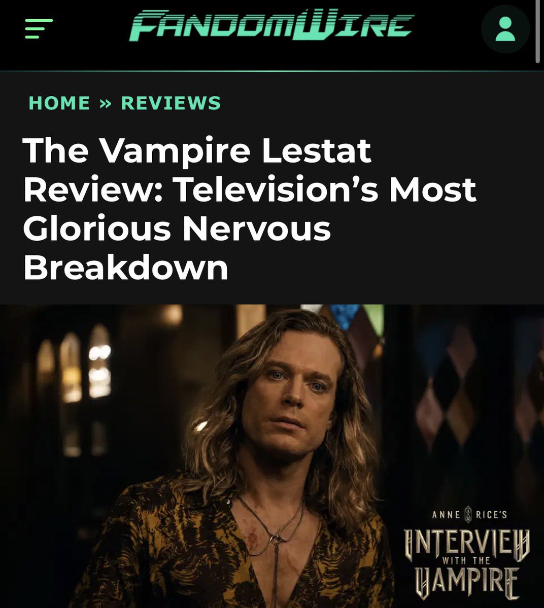 iwtvsource's tweet photo. 📝 Brandon Lewis’ review of #TheVampireLestat for @FandomWire.

“It is also an audacious, thoroughly satisfying gamble on Interview with the Vampire’s part, demonstrating exceptional faith in its audience’s ability to follow the twists and turns that a major retooling like this entails. The faith pays off splendidly in a television season with a tour de force lead performance that ranks among the year’s best.”

🔗: https://t.co/JwI6Rg3130
