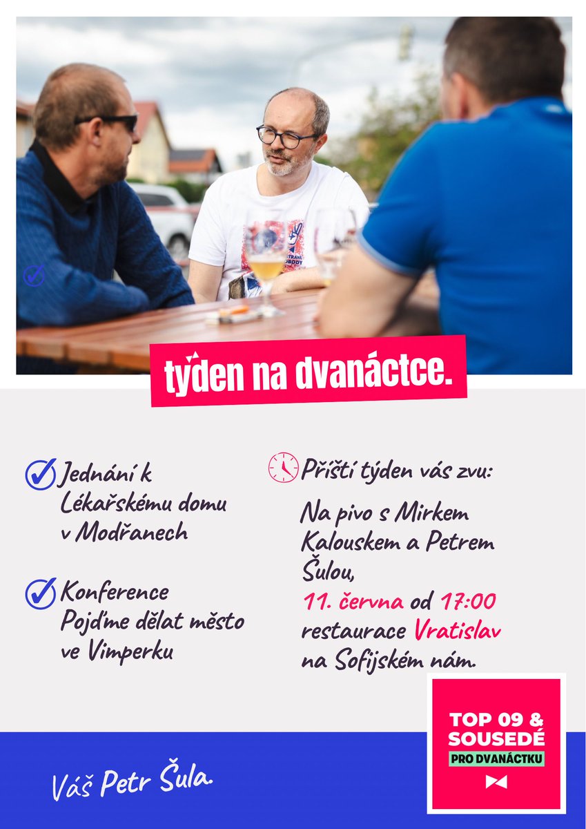 PetrSula_P12's tweet photo. Praha 12 tento týden:
Jednání o lékařském domu v Modřanech a inspirace z konference Pojďme dělat město.

Příští týden se potkáme v restauraci Vratislav. https://t.co/atihkKoQoj
