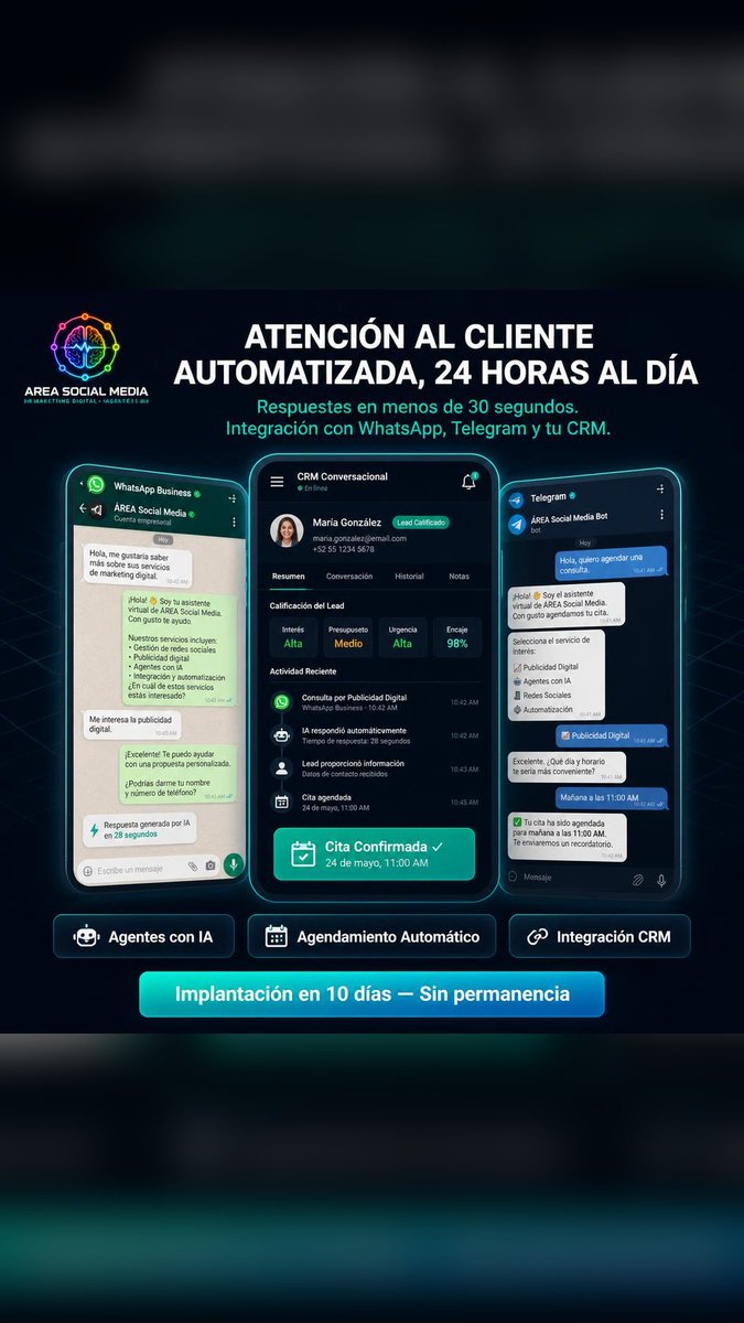 AreaSocialMedia's tweet photo. ¿Tu negocio pierde clientes cuando no puedes responder? https://t.co/hJsO8Oy6Dt \#AgentesIA \#AutomatizaciónDigital https://t.co/5enfV0pGQq