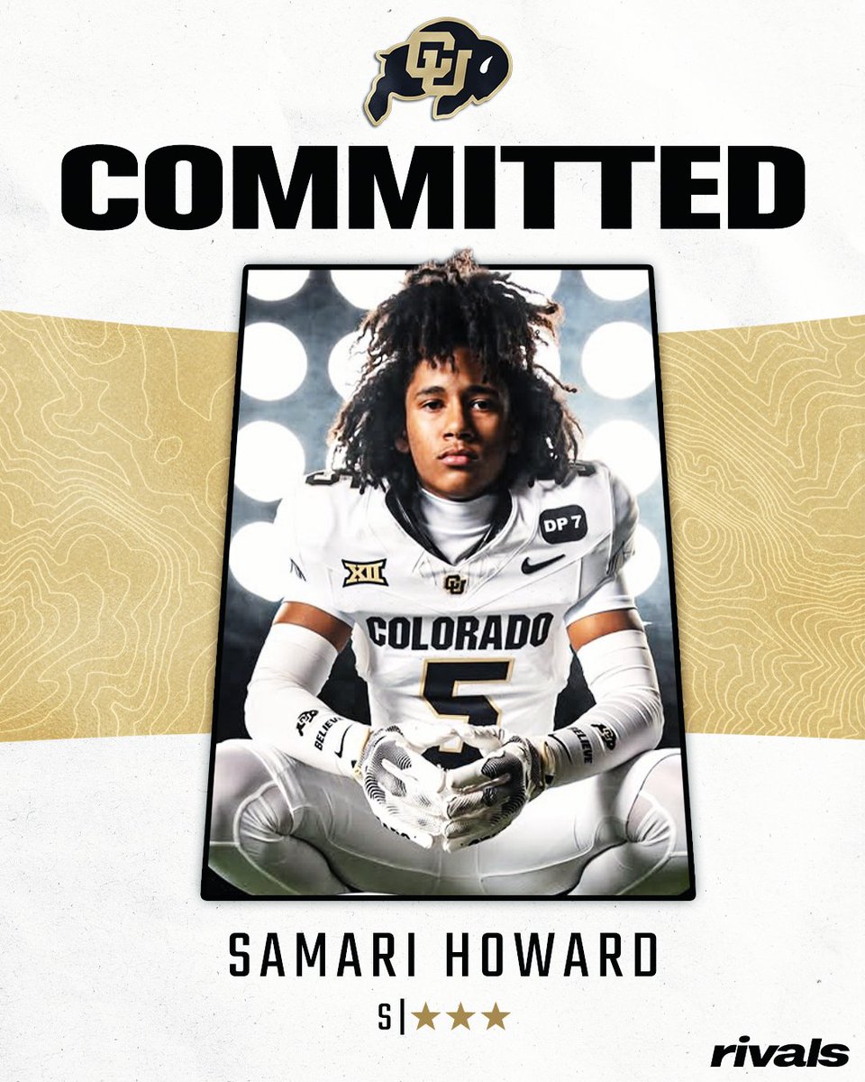 Rivals's tweet photo. 🚨BREAKING🚨 Safety Samari Howard has committed to Colorado, @Hayesfawcett3 reports🦬

Read: https://t.co/7X7wdVrGZ8 https://t.co/QdP7m9sui9