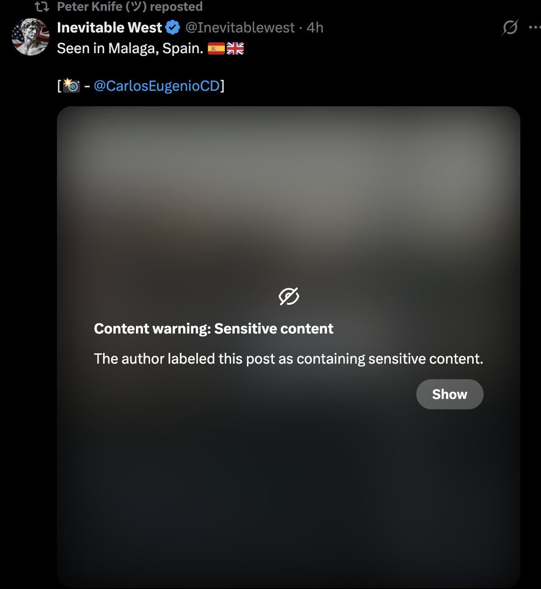 Trynot15's tweet photo. @Inevitablewest @CarlosEugenioCD Sensitive content? WTF @elonmusk https://t.co/TF46z7UoPY