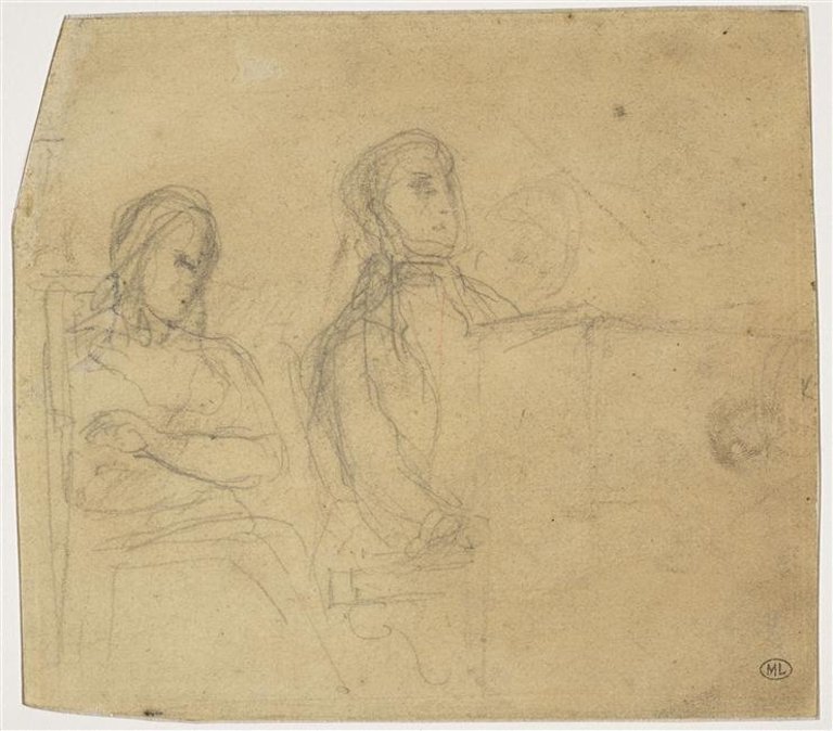 steppehippus's tweet photo. Portrait of Frédéric Chopin and George Sand by Eugène Delacroix c. 1838 https://t.co/JHPINwAurU