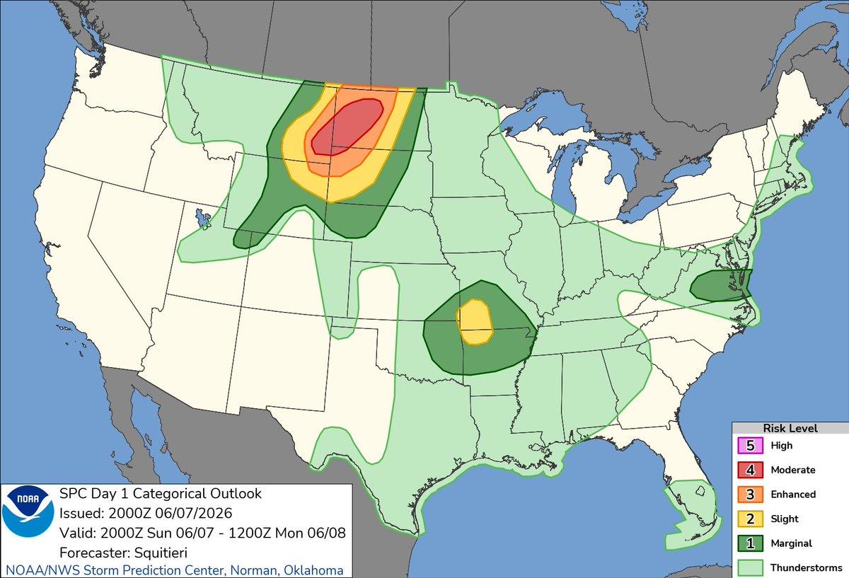NWSSPC's tweet photo. 3:02pm CDT #SPC Day1 Outlook Moderate Risk: for portions of southeastern Montana, extreme northwestern South Dakota, western and central North Dakota, https://t.co/TgJgC6cj9Y https://t.co/71l318Ys7o