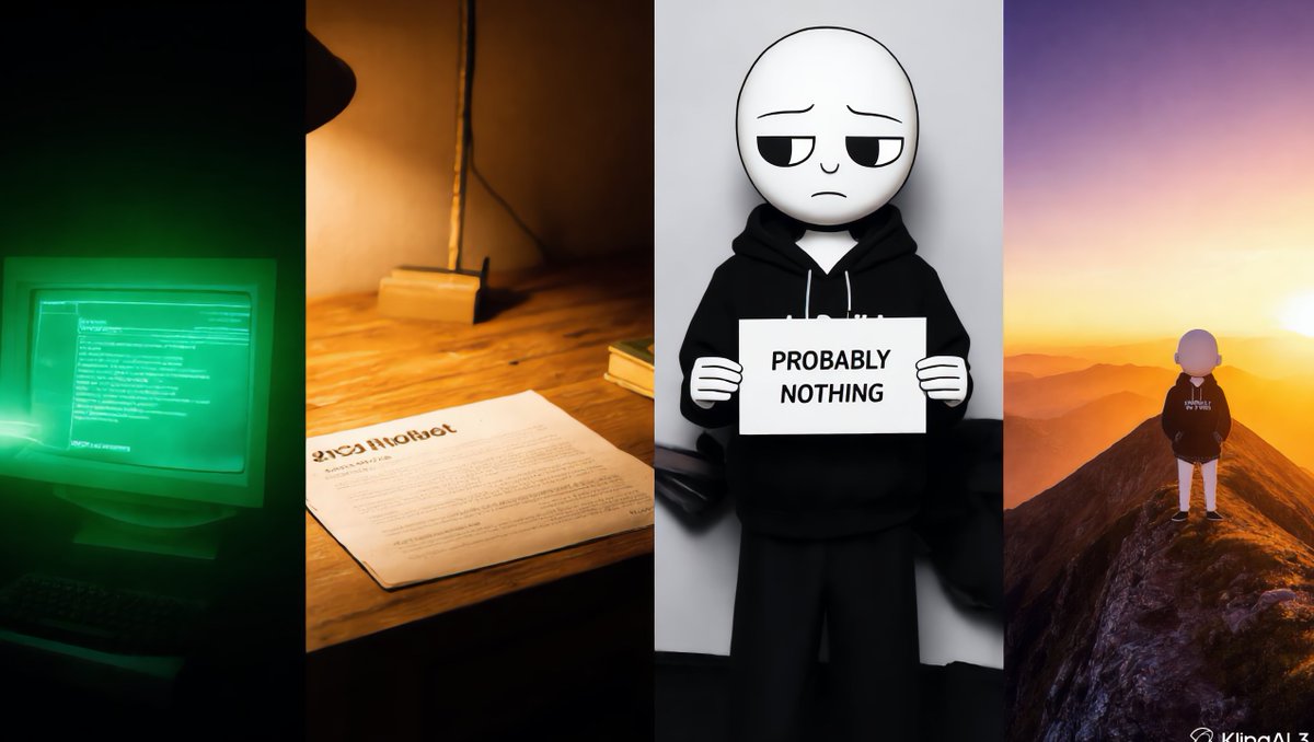 Probcoin's tweet photo. "probably nothing" was never just a phrase.

it's what they said about the internet in 1995.
it's what they said about bitcoin in 2010.
it's what they said about every idea 
that changed everything.

the greatest things in history 
always started as probably nothing.

we didn't choose the name by accident. 🖤

$PROB