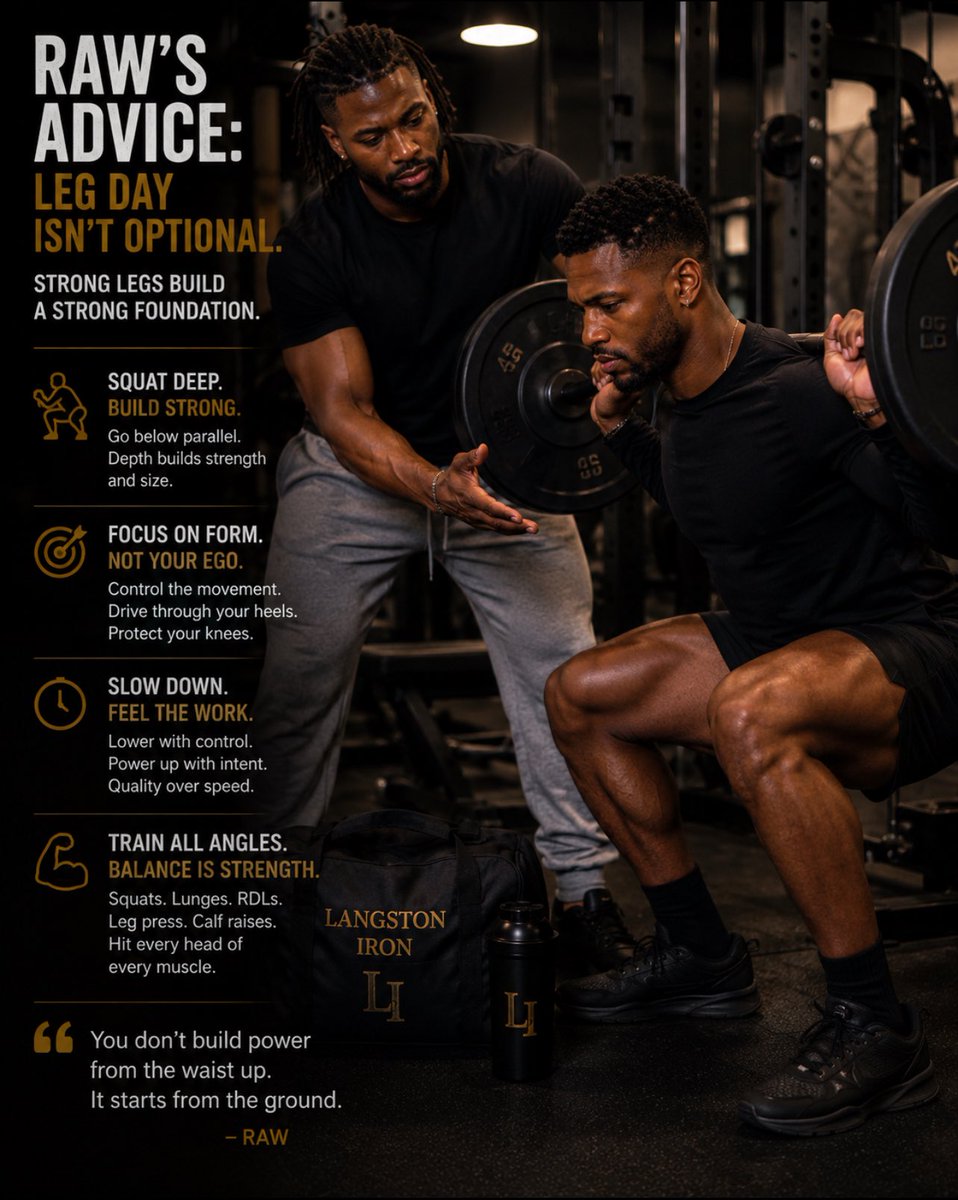4DaShow1's tweet photo. Strong legs build a strong foundation.

Control the movement.
Leave your ego at the door.
Build strength that lasts.

#LegDay #GymMotivation #MensFitness #WorkoutTips #StrengthTraining #LangstonIron https://t.co/pDzGMKFV3s
