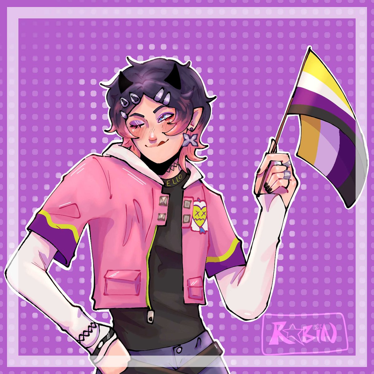 luvvyrobinn's tweet photo. HAPPY PRIDE MONTH!! 
Shout out to Clove, the best they/them fella out there

#VALORANT #VALORANTfanart #Clove https://t.co/WI3aSdgPup