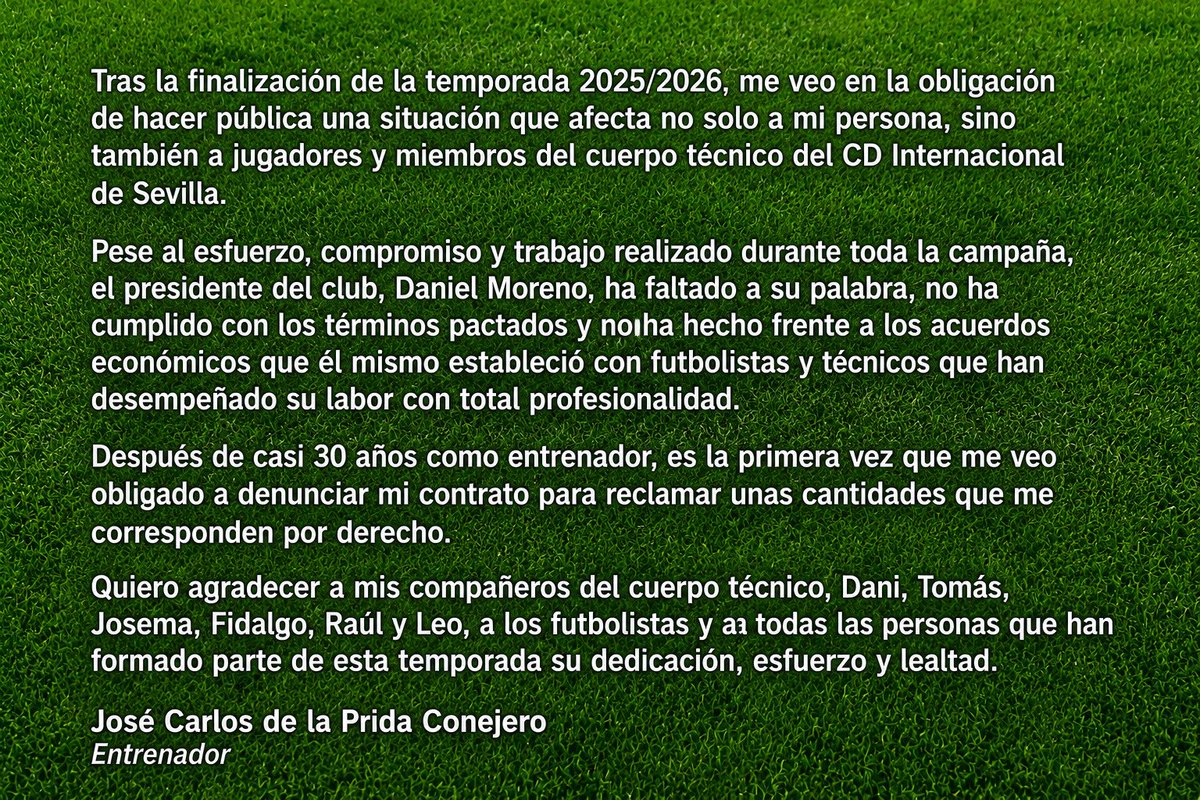 jcdelaprida44's tweet photo. El silencio me ha acompañado durante toda la temporada. Hoy, por respeto a los jugadores, al cuerpo técnico y a mi propio trabajo, considero necesario hacer pública esta situación https://t.co/aelREQsH6x