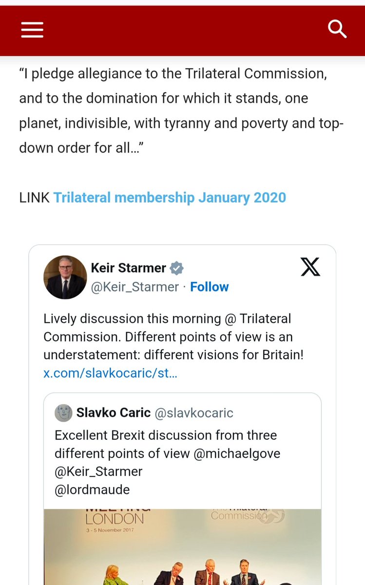 Rogey_B's tweet photo. Only the faces at the bottom are guilty. The public image of procurement. Those people have been dealt with. But, indeed,  child prostitution charges demands customers. 
Isn't it a coincidence that Epstein & the Labour leadership all serve the same master? The Trilateral Commission. Owned by David Rockefeller, so he is actually their puppeteer,  largely. Who's massive international Empire was built on slavery. The TC works hand in hand with the WEF. Tony Blair wasn't our only Young Global Leader either. Rishi Sunak was also a WEF YGL plant.