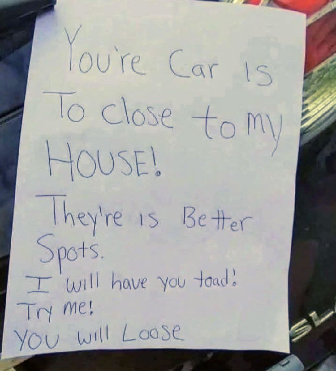 AntiLeftMemes's tweet photo. If your neighbor left this note on your car, what would you think?? https://t.co/klY1YP9Yc6