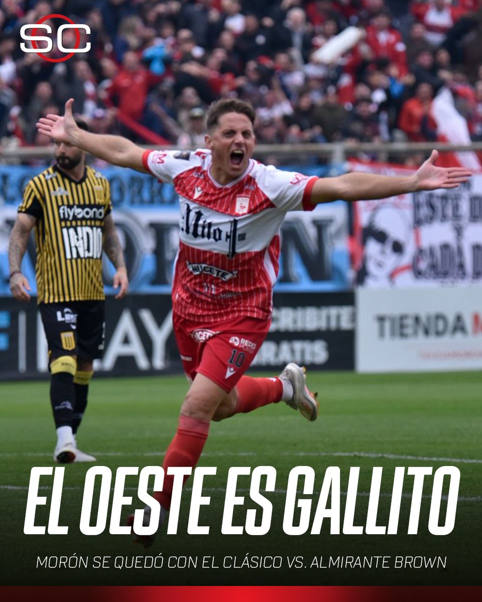 SC_ESPN's tweet photo. 🐔 ¡¡EL AGITE ES DEL GALLITO!! ¡¡EL CLÁSICO DEL OESTE SE QUEDÓ EN EL NUEVO FRANCISCO URBANO!! 🐔

🇦🇷 Deportivo Morón le ganó 1-0 a Almirante Brown, por la fecha 17 de la #PrimeraNacional, y LIDERA la Zona A con 31pts

⚽ GOL de Juan Olivares

😱 La Fragata, que jugó con una camiseta homenaje al Indio Solari, quedó 9° y momentáneamente afuera de los Playoffs

📷 @depmoronoficial