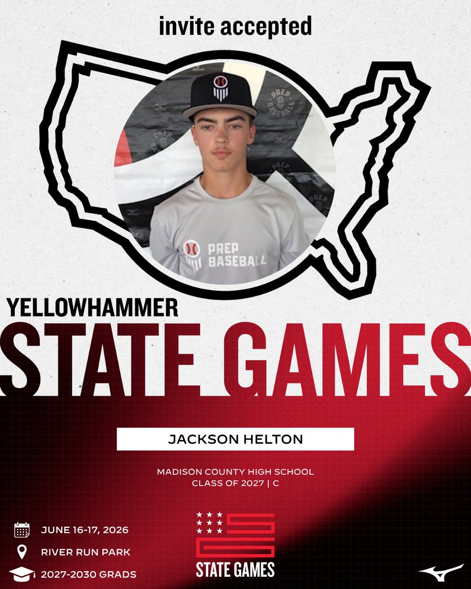 PrepBaseballAL's tweet photo. 𝐈𝐧𝐯𝐢𝐭𝐞 𝐀𝐜𝐜𝐞𝐩𝐭𝐞𝐝 ✅

@Jackson_Helton1 is headed to the 2026 Yellowhammer State Games this June.

📍 River Run Park | Northport, AL
📅 June 16-17, 2026

Learn more and request your invite below. 👇

🔗: https://t.co/ONiSCArk3z || #YSGames26 https://t.co/6rwMVkJ37B
